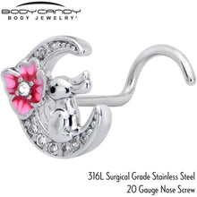 Load image into Gallery viewer, 20G 7mm Clear CZ Gem Rabbit On The Moon Pink Left Side Nose Screw
