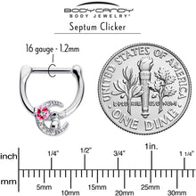 Load image into Gallery viewer, 16G 5/16 Clear CZ Gem Rabbit On The Moon Pink Cartilage Clicker
