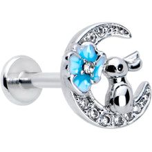 Load image into Gallery viewer, 16G 5/16 Clear CZ Gem Rabbit Moon Blue Internally Threaded Labret
