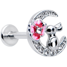 Load image into Gallery viewer, 16G 5/16 Clear CZ Gem Rabbit Moon Pink Internally Threaded Labret
