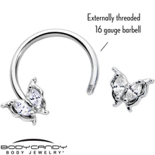 Load image into Gallery viewer, 16G 3/8 Clear Gem Fancy Fab Butterfly Horseshoe Circular Barbell
