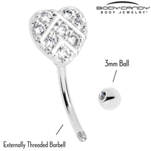 Load image into Gallery viewer, 16G 5/16 Clear Gem Lattice Heart Curved Eyebrow Ring

