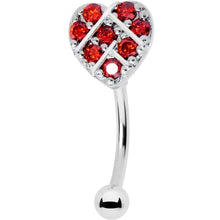 Load image into Gallery viewer, 16G 5/16 Red Gem Lattice Heart Curved Eyebrow Ring
