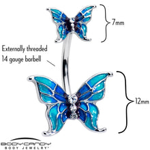 Load image into Gallery viewer, Clear Gem Butterfly Blue Sky Double Mount Belly Ring
