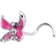 Load image into Gallery viewer, 20G 7mm Clear Gem Chunky Butterfly Pink Left Side Nose Screw

