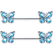 Load image into Gallery viewer, 14G 9/16 Blue Gem Baroque Beauty Butterfly Barbell Nipple Ring Set
