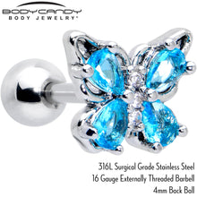 Load image into Gallery viewer, 16G 1/4 Blue Gem Baroque Beauty Butterfly Cartilage Tragus Earring
