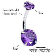 Load image into Gallery viewer, Purple Gem February Birthstone Double Mount Belly Ring
