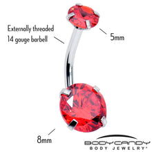 Load image into Gallery viewer, Light Red Gem January Birthstone Double Mount Belly Ring
