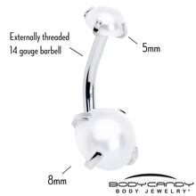 Load image into Gallery viewer, Opaque White Faux Pearl June Birthstone Double Mount Belly Ring
