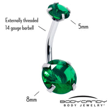 Load image into Gallery viewer, Emerald Green Gem May Birthstone Double Mount Belly Ring

