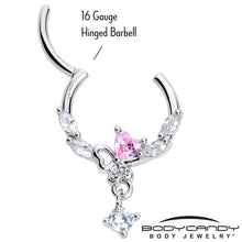 Load image into Gallery viewer, 16G 3/8 Pink CZ Gem Butterfly Heart Dangle Hinged Segment Ring
