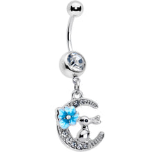 Load image into Gallery viewer, Clear Gem Rabbit On The Moon Blue Dangle Belly Ring
