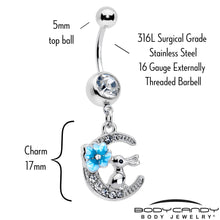 Load image into Gallery viewer, Clear Gem Rabbit On The Moon Blue Dangle Belly Ring
