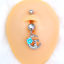 Load image into Gallery viewer, Clear Gem Rabbit On The Moon Blue Dangle Belly Ring
