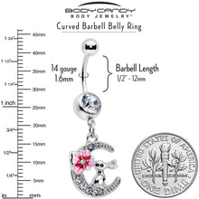 Load image into Gallery viewer, Clear Gem Rabbit On The Moon Pink Dangle Belly Ring

