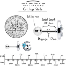 Load image into Gallery viewer, 16G 1/4 Clear CZ Gem Rabbit On The Moon Blue Cartilage Earring
