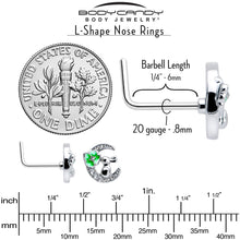 Load image into Gallery viewer, 20G 7mm Clear CZ Gem Rabbit On The Moon Green L Shape Nose Ring

