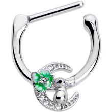 Load image into Gallery viewer, 16G 5/16 Clear CZ Gem Rabbit On The Moon Green Cartilage Clicker
