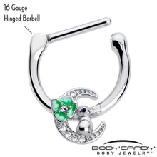 Load image into Gallery viewer, 16G 5/16 Clear CZ Gem Rabbit On The Moon Green Cartilage Clicker
