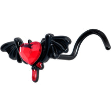 Load image into Gallery viewer, 20G 7mm Red Gem Black Bleeding Heart Bat Left Side Nose Screw
