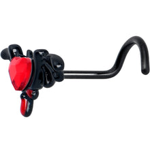 Load image into Gallery viewer, 20G 7mm Red Gem Black Bleeding Heart Bat Left Side Nose Screw
