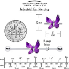 Load image into Gallery viewer, 14G Clear Gem Chunky Butterfly Purple Industrial Barbell 38mm
