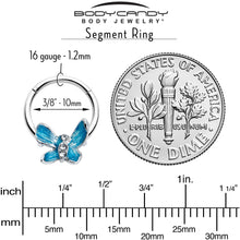 Load image into Gallery viewer, 16G 3/8 Clear Gem Chunky Butterfly Blue Hinged Segment Ring
