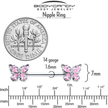 Load image into Gallery viewer, 14G 9/16 Pink Gem Baroque Beauty Butterfly Barbell Nipple Ring Set
