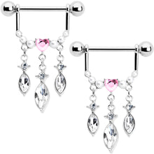 Load image into Gallery viewer, 14G 9/16 Pink Gem Heart Triple Drop Dangle Nipple Ring Set
