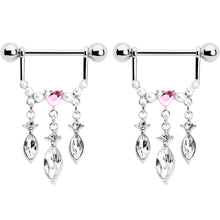 Load image into Gallery viewer, 14G 9/16 Pink Gem Heart Triple Drop Dangle Nipple Ring Set
