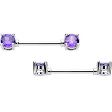 Load image into Gallery viewer, 14G 9/16 Purple CZ Gem February Birthstone Nipple Ring Set
