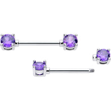 Load image into Gallery viewer, 14G 9/16 Purple CZ Gem February Birthstone Nipple Ring Set
