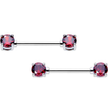 Load image into Gallery viewer, 14G 9/16 Red CZ Gem July Birthstone Nipple Ring Set
