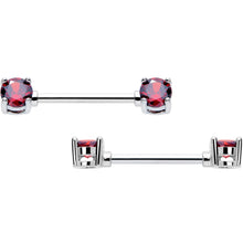 Load image into Gallery viewer, 14G 9/16 Red CZ Gem July Birthstone Nipple Ring Set
