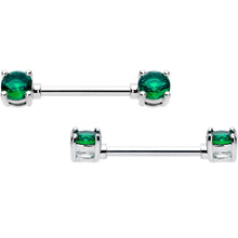 Load image into Gallery viewer, 14G 9/16 Green CZ Gem May Birthstone Nipple Ring Set
