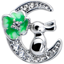 Load image into Gallery viewer, 16G 1/4 Clear CZ Gem Rabbit on the Moon Green Cartilage Earring
