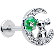 Load image into Gallery viewer, 16G 5/16 Clear CZ Gem Rabbit on Moon Green Internally Threaded Labret
