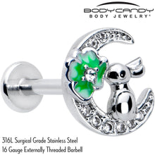 Load image into Gallery viewer, 16G 5/16 Clear CZ Gem Rabbit on Moon Green Internally Threaded Labret
