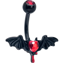 Load image into Gallery viewer, Red Gem Black Bleeding Heart Bat Belly Ring
