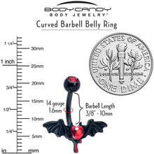 Load image into Gallery viewer, Red Gem Black Bleeding Heart Bat Belly Ring
