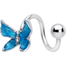 Load image into Gallery viewer, Clear Gem Chunky Butterfly Blue Spiral Twister Belly Ring
