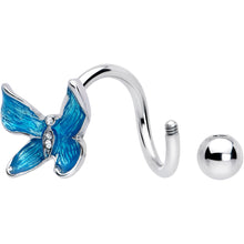Load image into Gallery viewer, Clear Gem Chunky Butterfly Blue Spiral Twister Belly Ring
