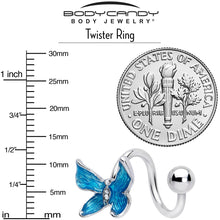 Load image into Gallery viewer, Clear Gem Chunky Butterfly Blue Spiral Twister Belly Ring
