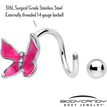 Load image into Gallery viewer, Clear Gem Chunky Butterfly Pink Spiral Twister Belly Ring
