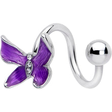 Load image into Gallery viewer, Clear Gem Chunky Butterfly Purple Spiral Twister Belly Ring
