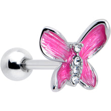 Load image into Gallery viewer, 16G 1/4 Clear Gem Chunky Butterfly Pink Cartilage Tragus Earring
