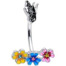 Load image into Gallery viewer, Blue Pink Gem Flower Garden Butterfly Double Mount Belly Ring

