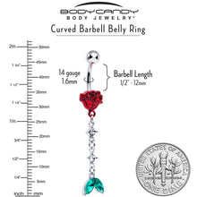 Load image into Gallery viewer, Green Clear Gem Rose Red Chain Dangle Belly Ring
