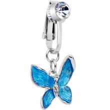 Load image into Gallery viewer, Clear Gem Chunky Butterfly Blue Clip On Fake Belly Ring
